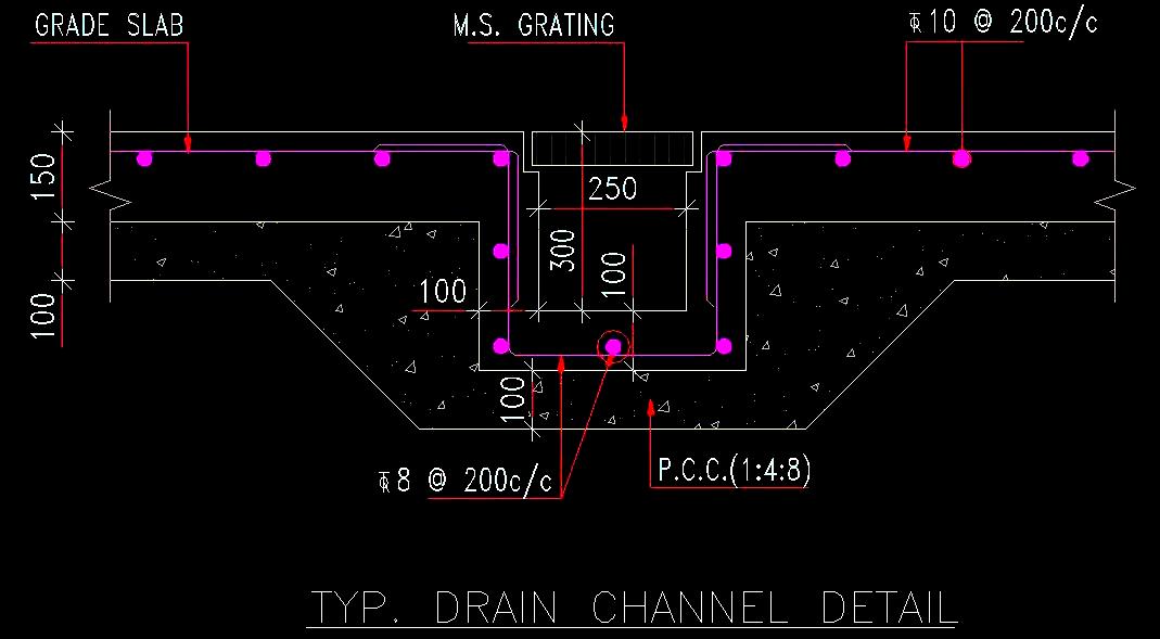 Drain Channel CAD Detail- RCC Design & Sructural Elevation